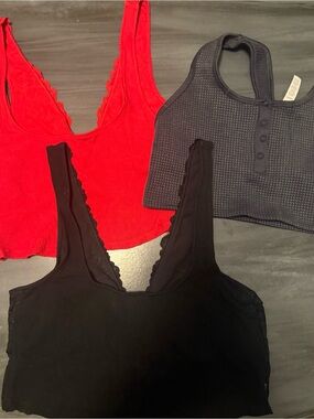 Women's Ribbed Scoop Bralette - Red, Black, Charcoal